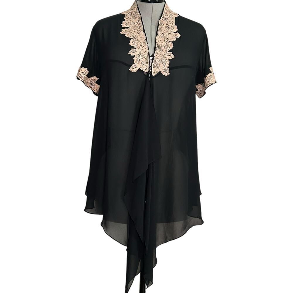 Elsa Ricci Sheer Black with Pink Lace Swimsuit Coverup